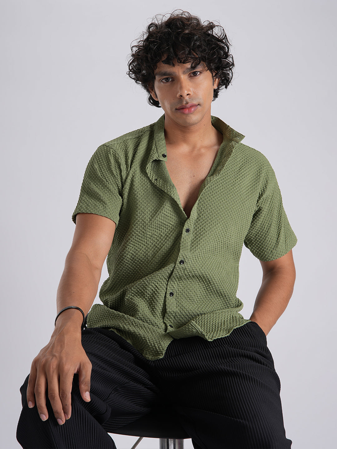 redolent-dark-olive-green-imported-stylish-texured-half-sleeve-shirt