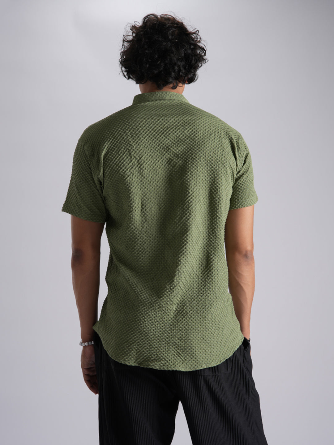 Redolent Dark Olive Green Imported Stylish Texured Half Sleeve Shirt