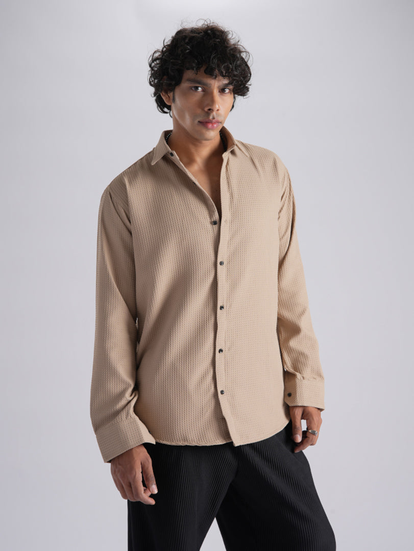 Beige Waffle Pattern Premium Shirt