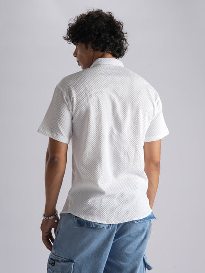 Milky White Imported Stylish Texured Half Sleeve Shirt