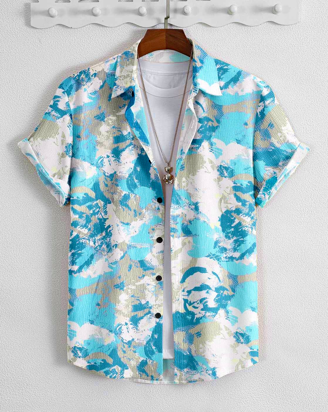 Multi Colour Digital Print Seersucker Shirt Sleeve Shirt