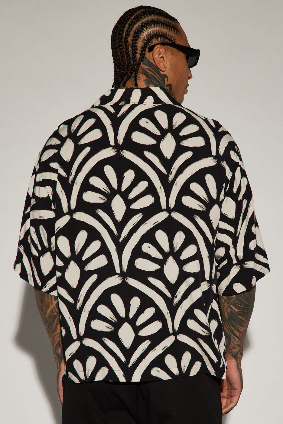 Black Digital Print Cotton Oversize Shirt (Drop Shoulder)