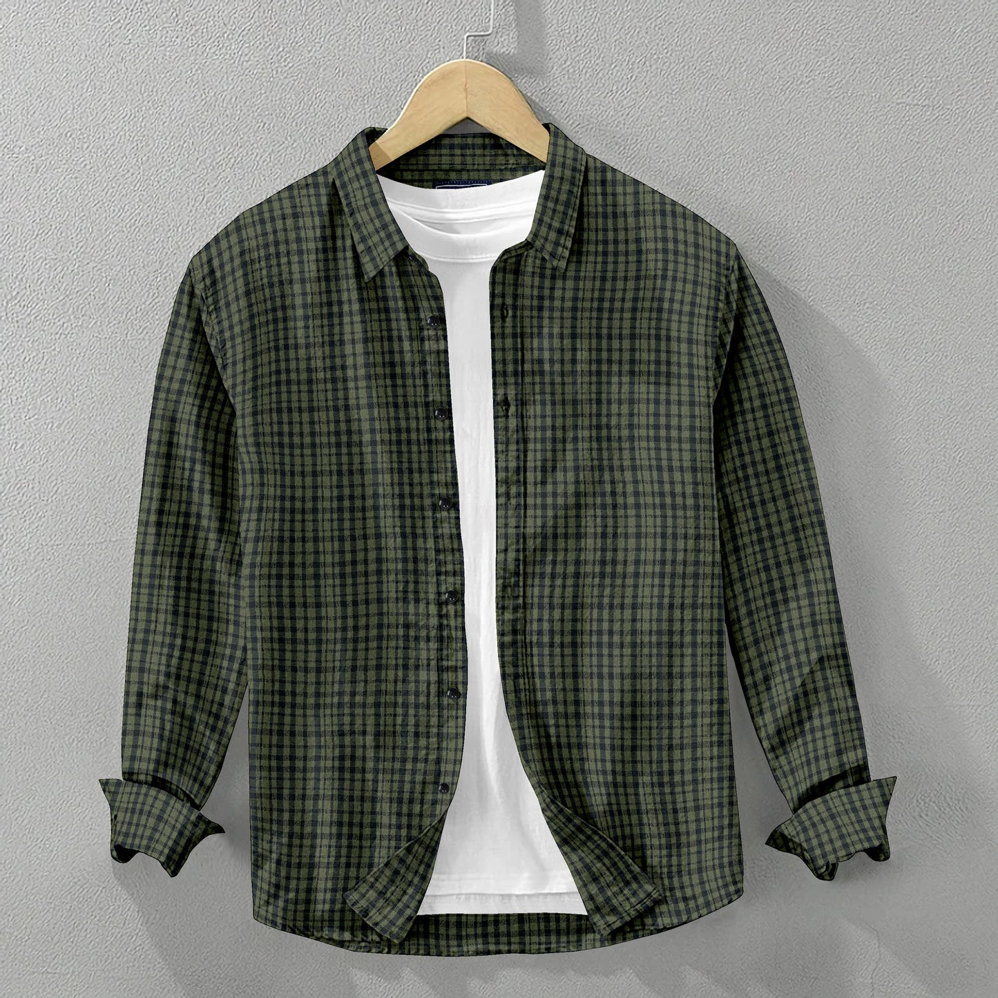 Dark Green Cotton Textured Pattern Full Sleeve Shirt