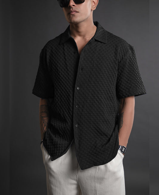 Sable Black Imported Stylish Texured Half Sleeve Shirt