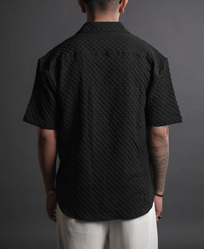 Sable Black Imported Stylish Texured Half Sleeve Shirt