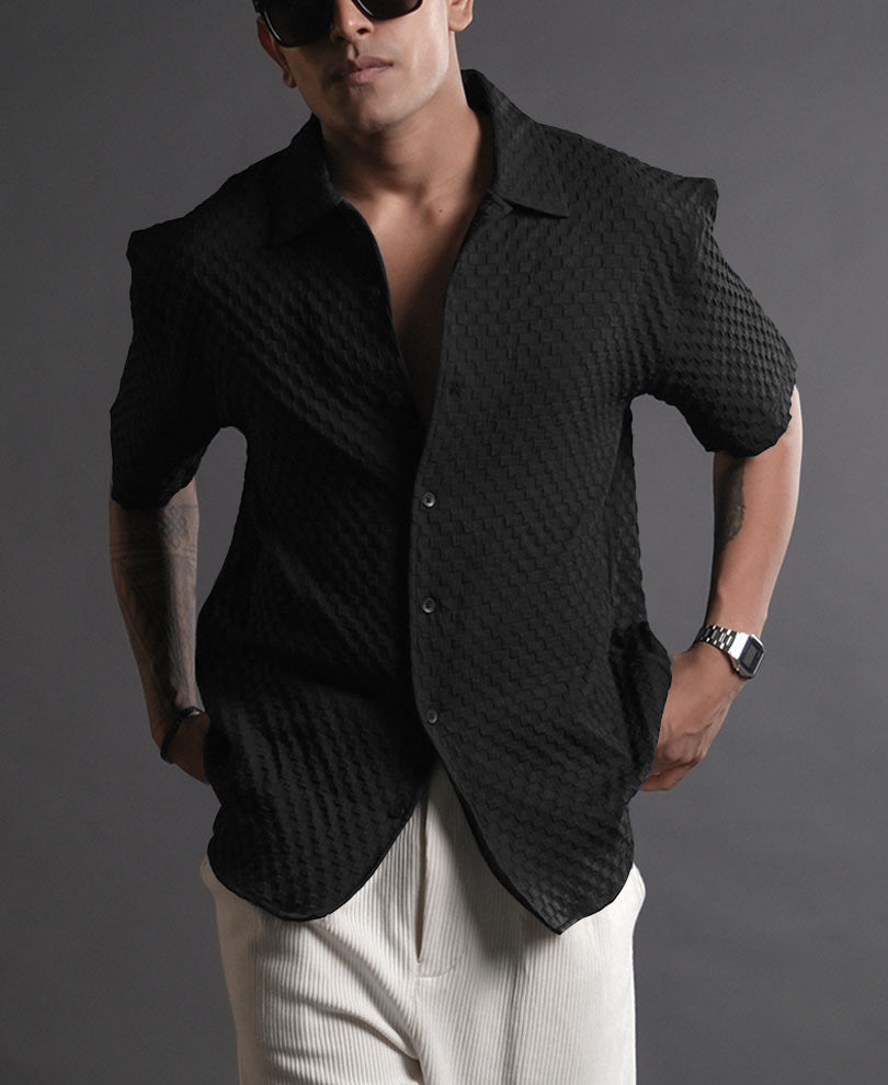 Sable Black Imported Stylish Texured Half Sleeve Shirt