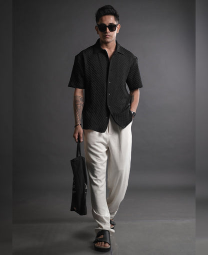 Sable Black Imported Stylish Texured Half Sleeve Shirt