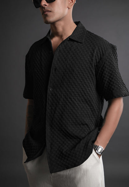 Sable Black Imported Stylish Texured Half Sleeve Shirt