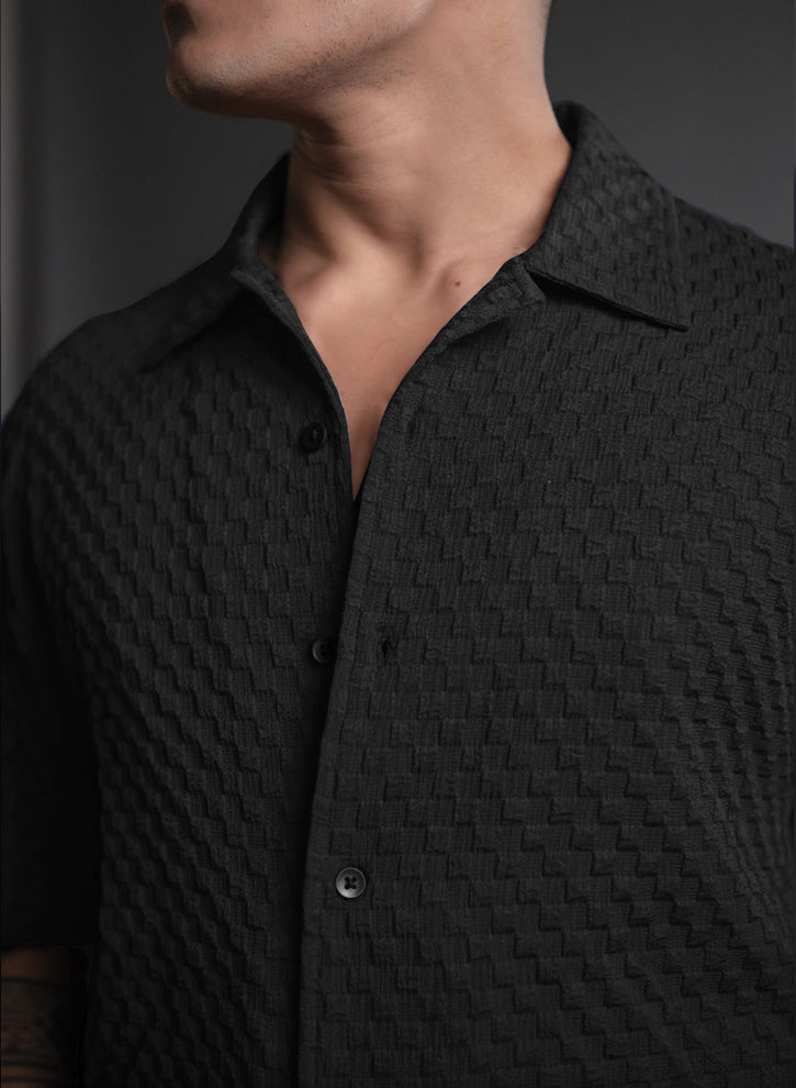 Sable Black Imported Stylish Texured Half Sleeve Shirt