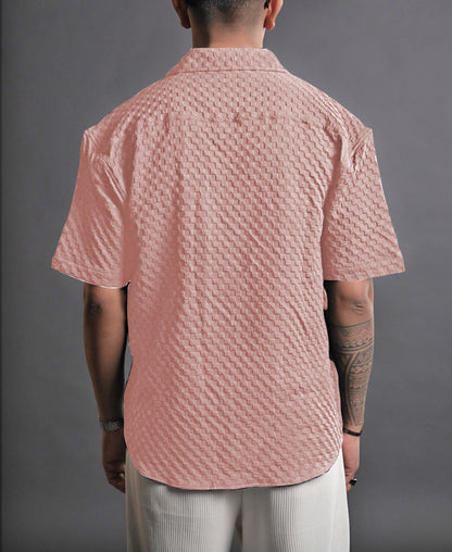 Light Pink Imported Stylish Texured Half Sleeve Shirt