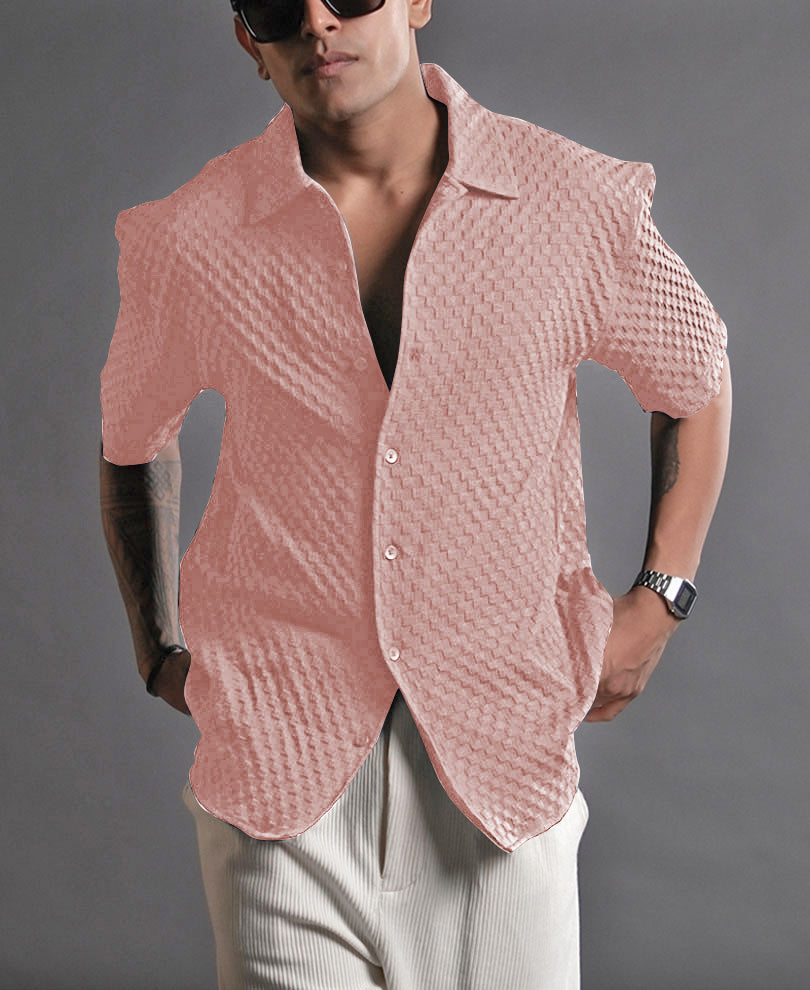 Light Pink Imported Stylish Texured Half Sleeve Shirt