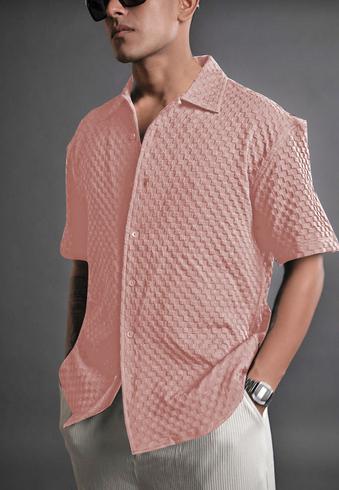 Light Pink Imported Stylish Texured Half Sleeve Shirt