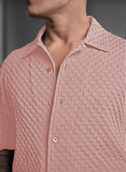 Light Pink Imported Stylish Texured Half Sleeve Shirt