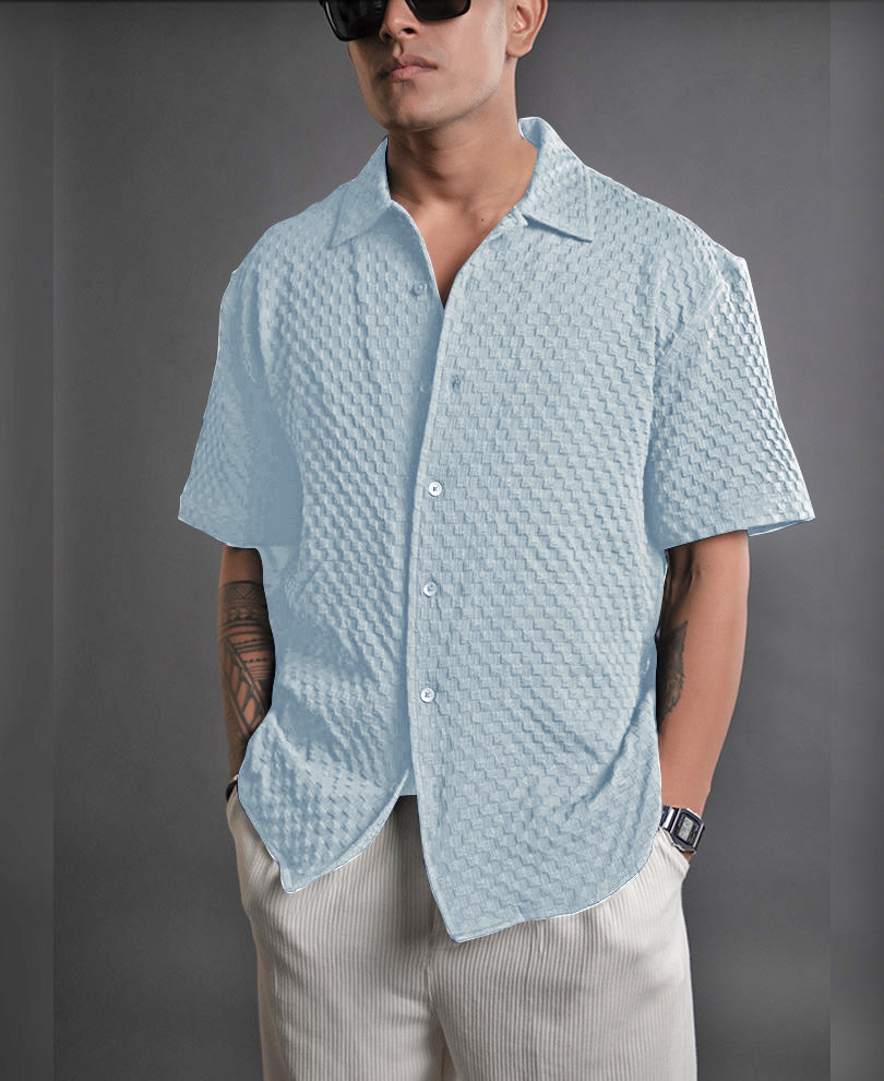 Sky Blue Imported Stylish Texured Half Sleeve Shirt