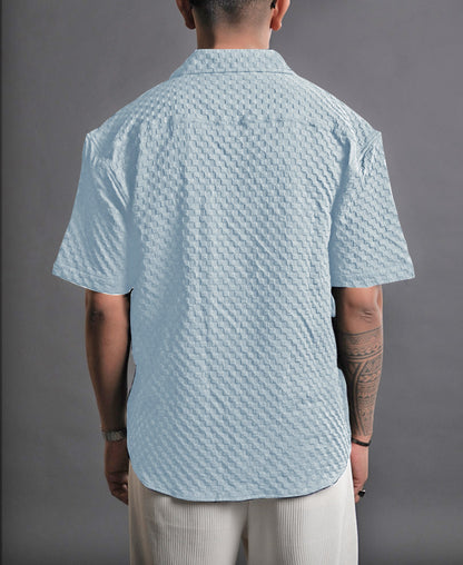 Sky Blue Imported Stylish Texured Half Sleeve Shirt