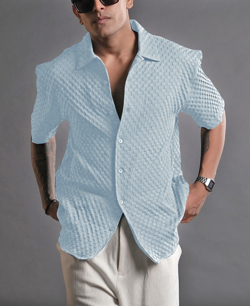 Sky Blue Imported Stylish Texured Half Sleeve Shirt