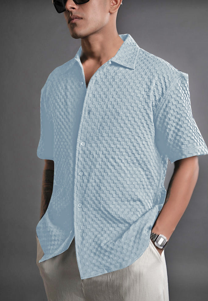 Sky Blue Imported Stylish Texured Half Sleeve Shirt