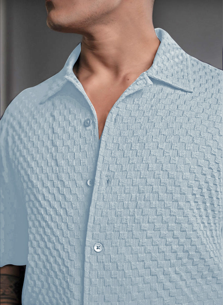 Sky Blue Imported Stylish Texured Half Sleeve Shirt