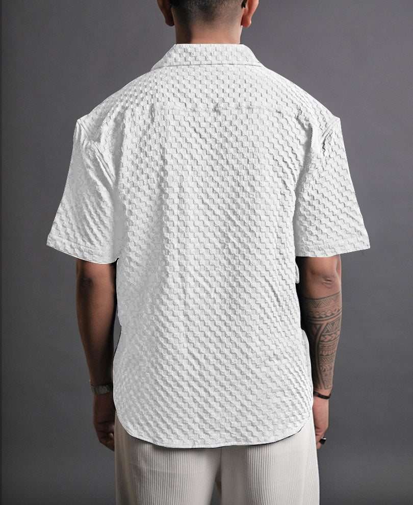 Milky White Imported Stylish Texured Half Sleeve Shirt