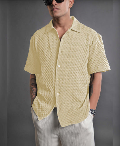 Yellow Imported Stylish Texured Half Sleeve Shirt