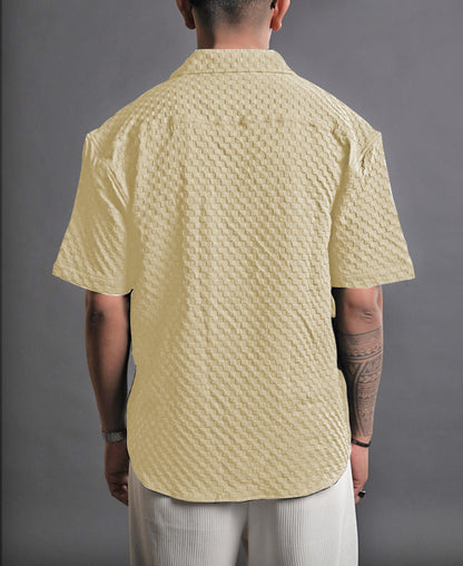 Yellow Imported Stylish Texured Half Sleeve Shirt