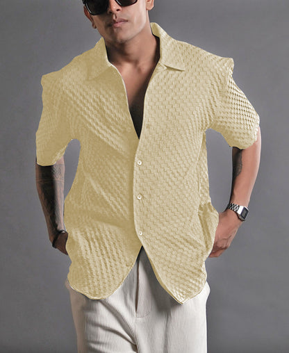 Yellow Imported Stylish Texured Half Sleeve Shirt