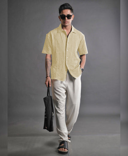 Yellow Imported Stylish Texured Half Sleeve Shirt