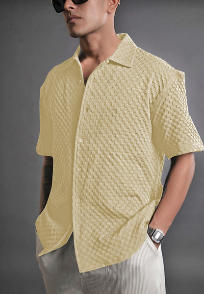 Yellow Imported Stylish Texured Half Sleeve Shirt