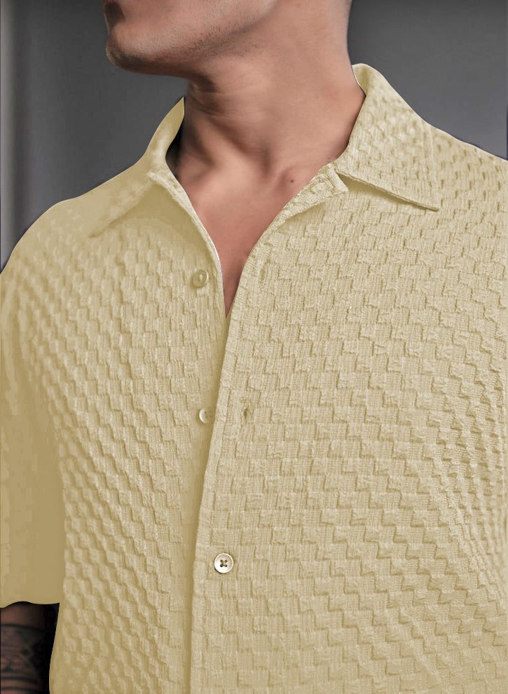 Yellow Imported Stylish Texured Half Sleeve Shirt