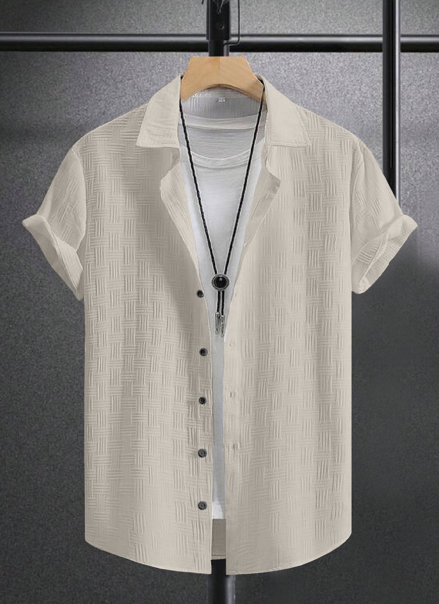 Blissful Beige Textured Regular Fit Shirt