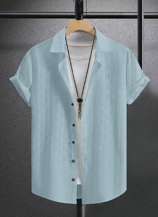 Pacific Blue Textured Regular Fit Half Sleeve Shirt