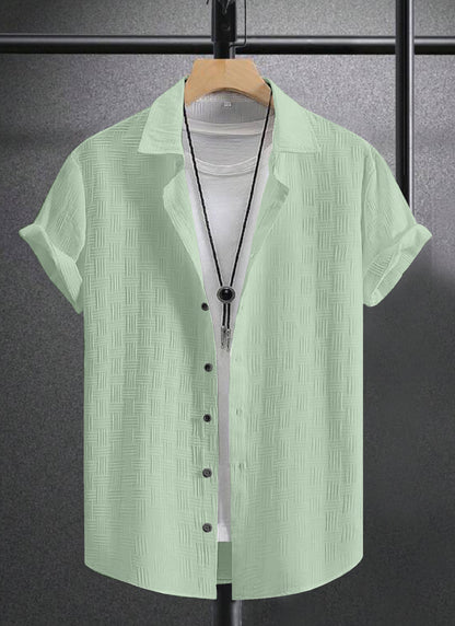 Snazzy pistachio Textured Regular Fit Half Sleeve Shirt