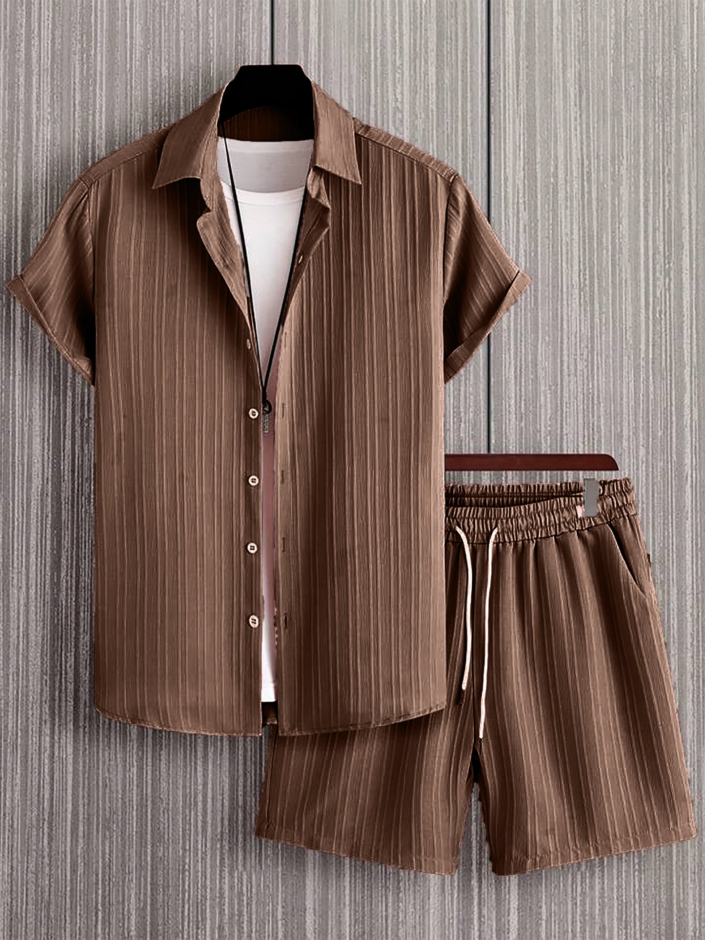 Brown Striped Co-Ord Set for Men