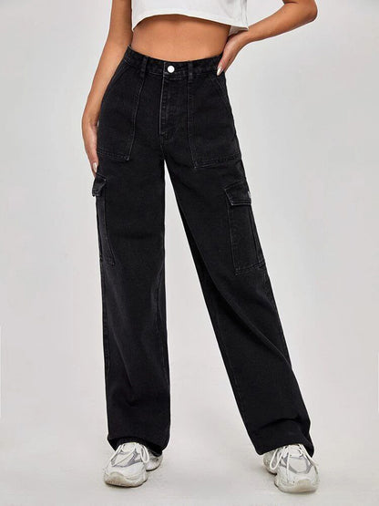 Women Flap Pocket Cargo Jeans