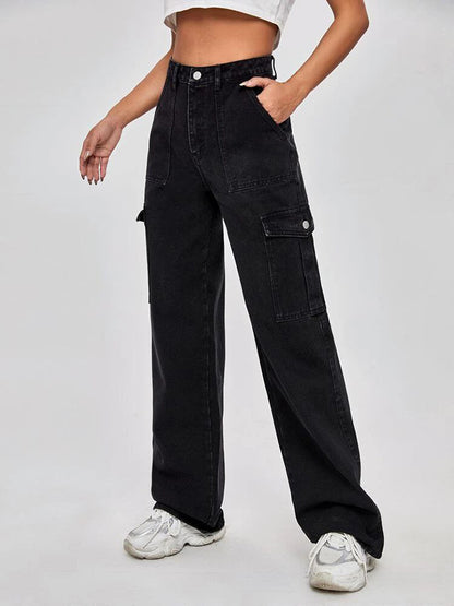 Women Flap Pocket Cargo Jeans