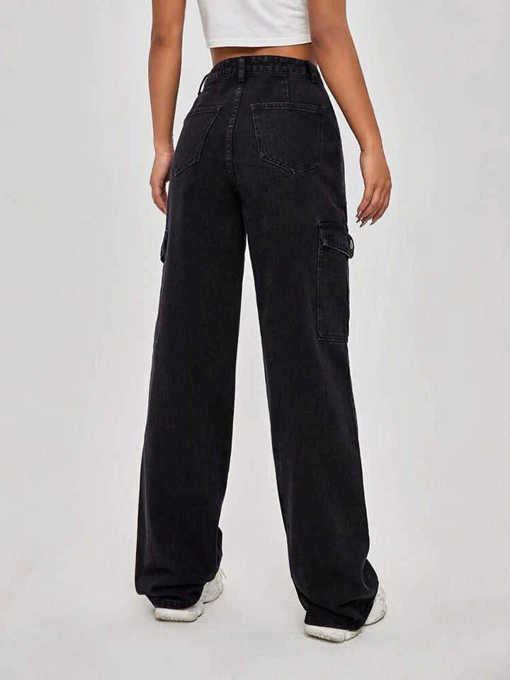 Women Flap Pocket Cargo Jeans