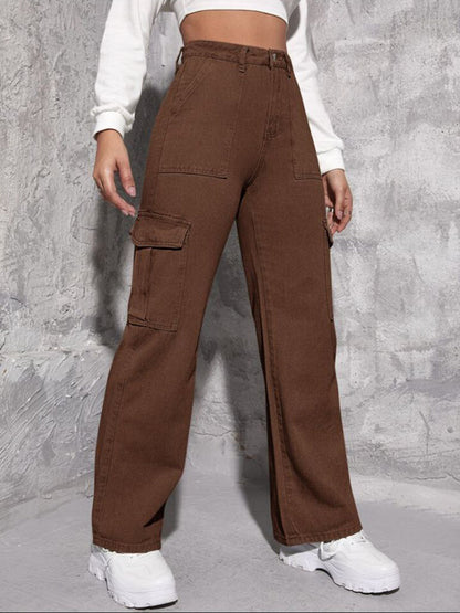 Women Flap Pocket Cargo Jeans