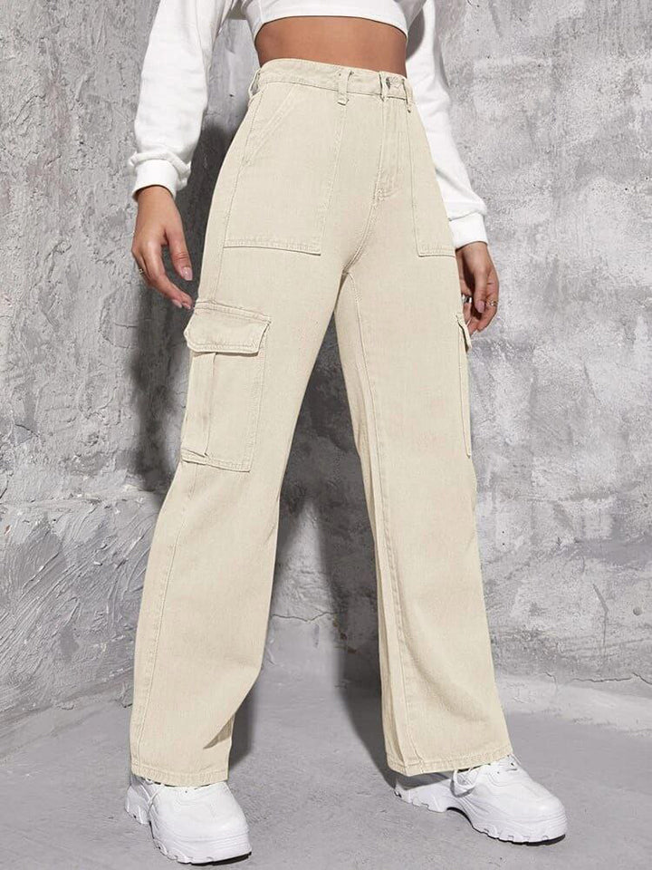 Women Flap Pocket Cargo Jeans