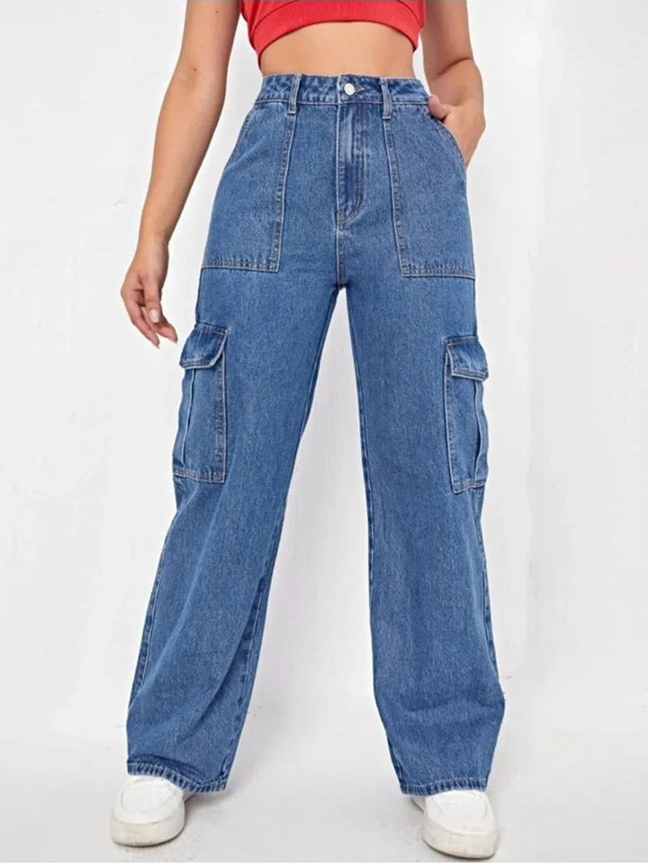 Women Flap Pocket Cargo Jeans