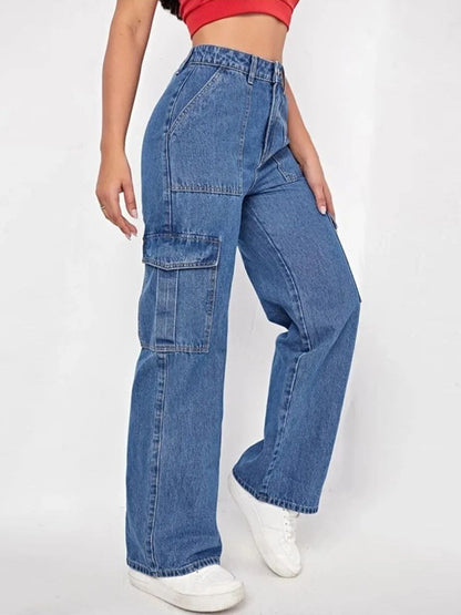 Women Flap Pocket Cargo Jeans