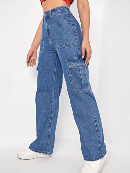 Women Flap Pocket Cargo Jeans