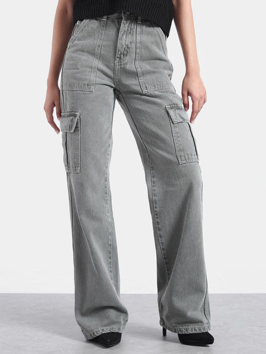 Women Flap Pocket Cargo Jeans