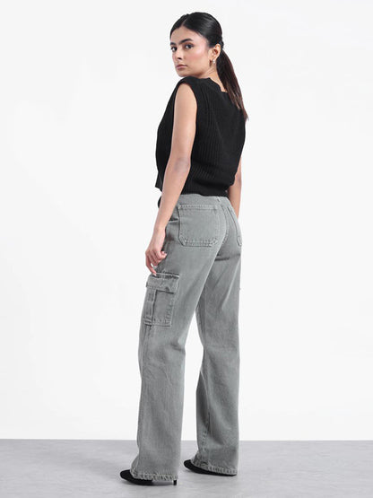 Women Flap Pocket Cargo Jeans