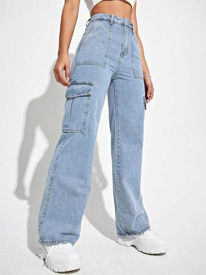 Women Flap Pocket Cargo Jeans