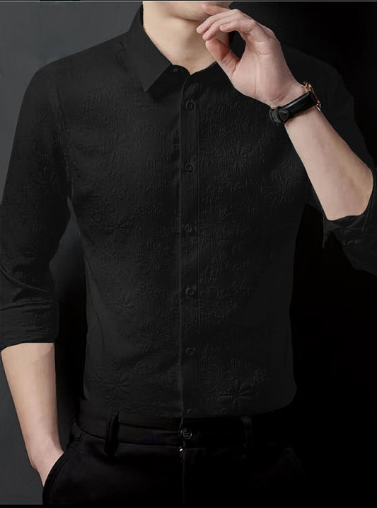 Black Floral Jacquard Imported Fabric Full Sleeve Shirt