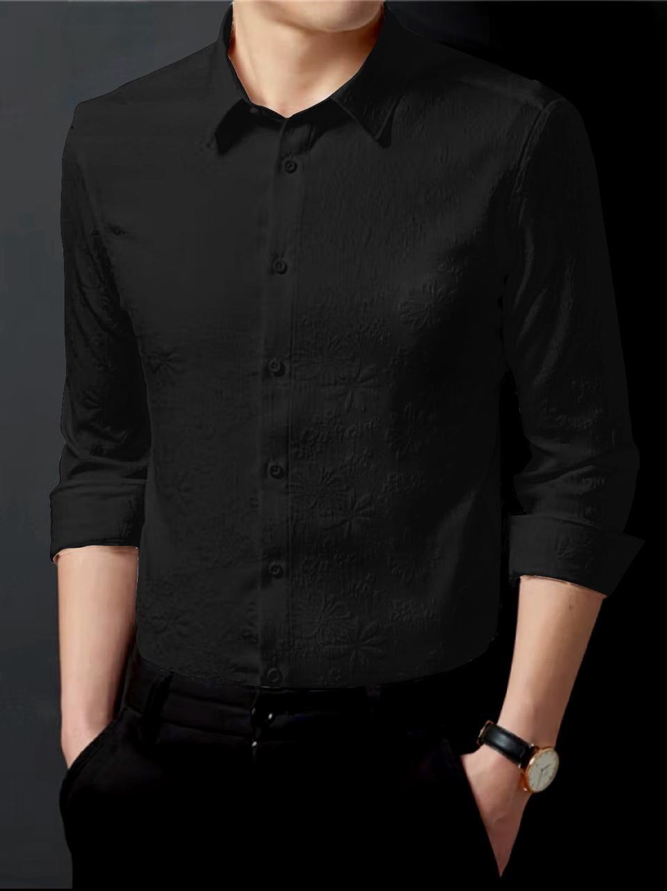 Black Floral Jacquard Imported Fabric Full Sleeve Shirt