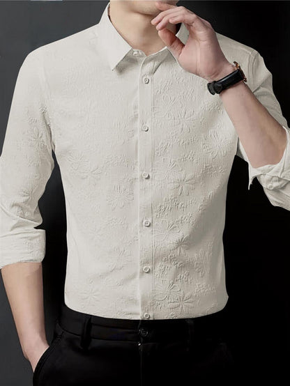 White Floral Jacquard Imported Fabric Full Sleeve Shirt