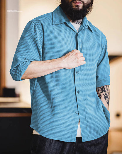 Light Blue Waffle Pattern Premium Shirt