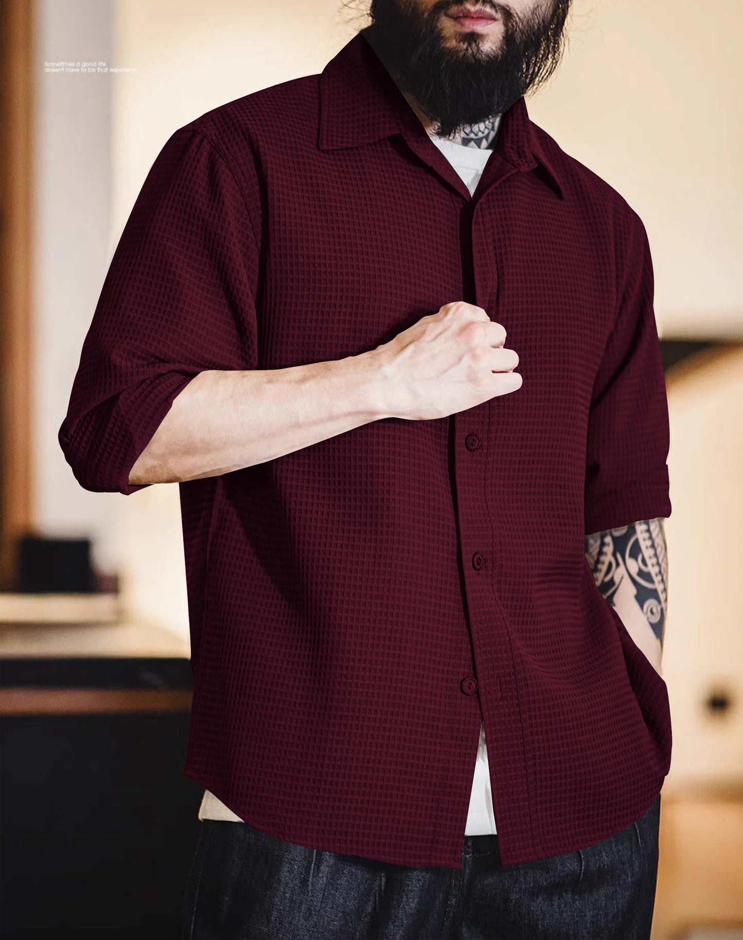 Maroon Waffle Pattern Premium Shirt