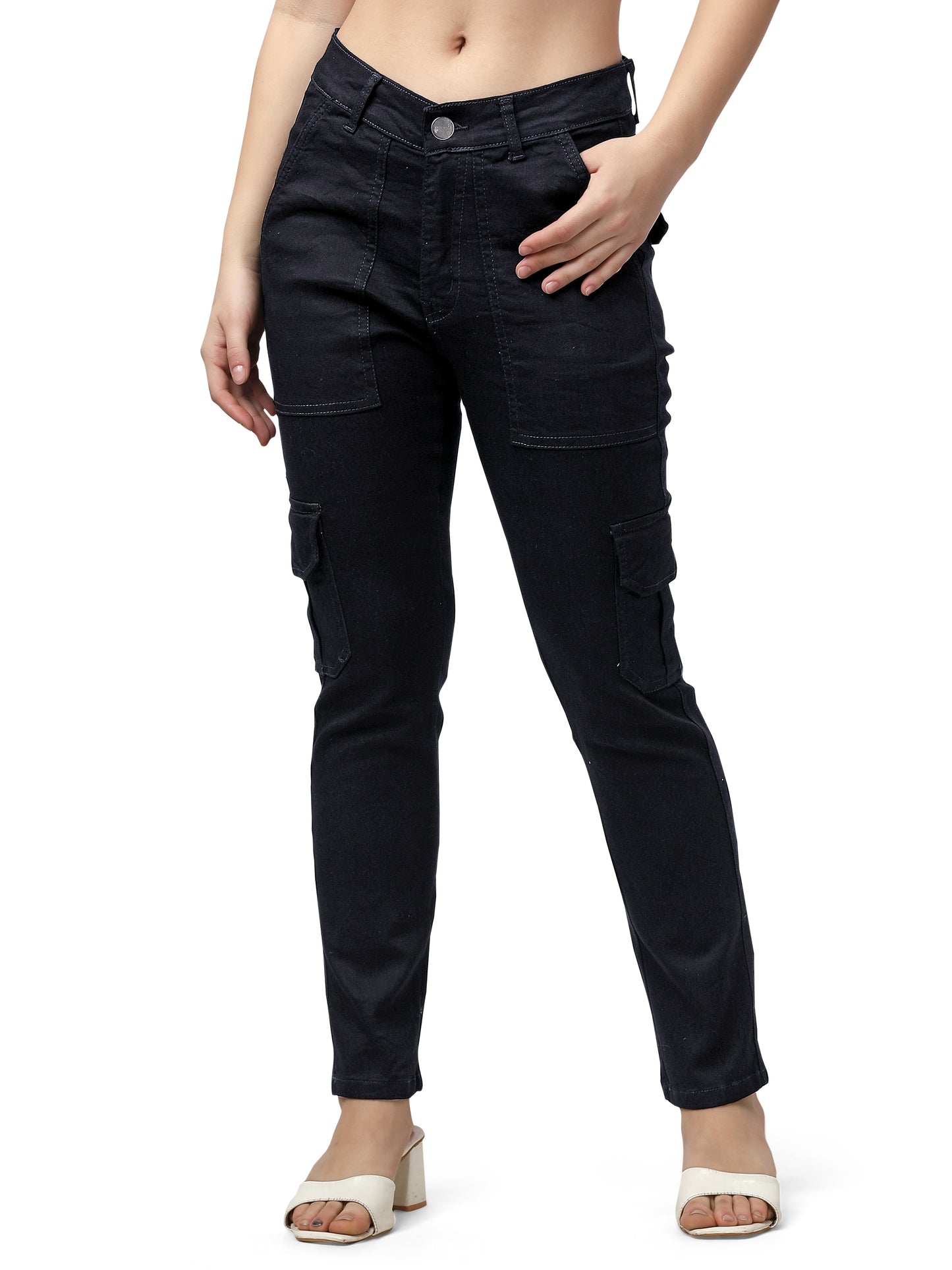 Black Denim Cargo Pant for Women